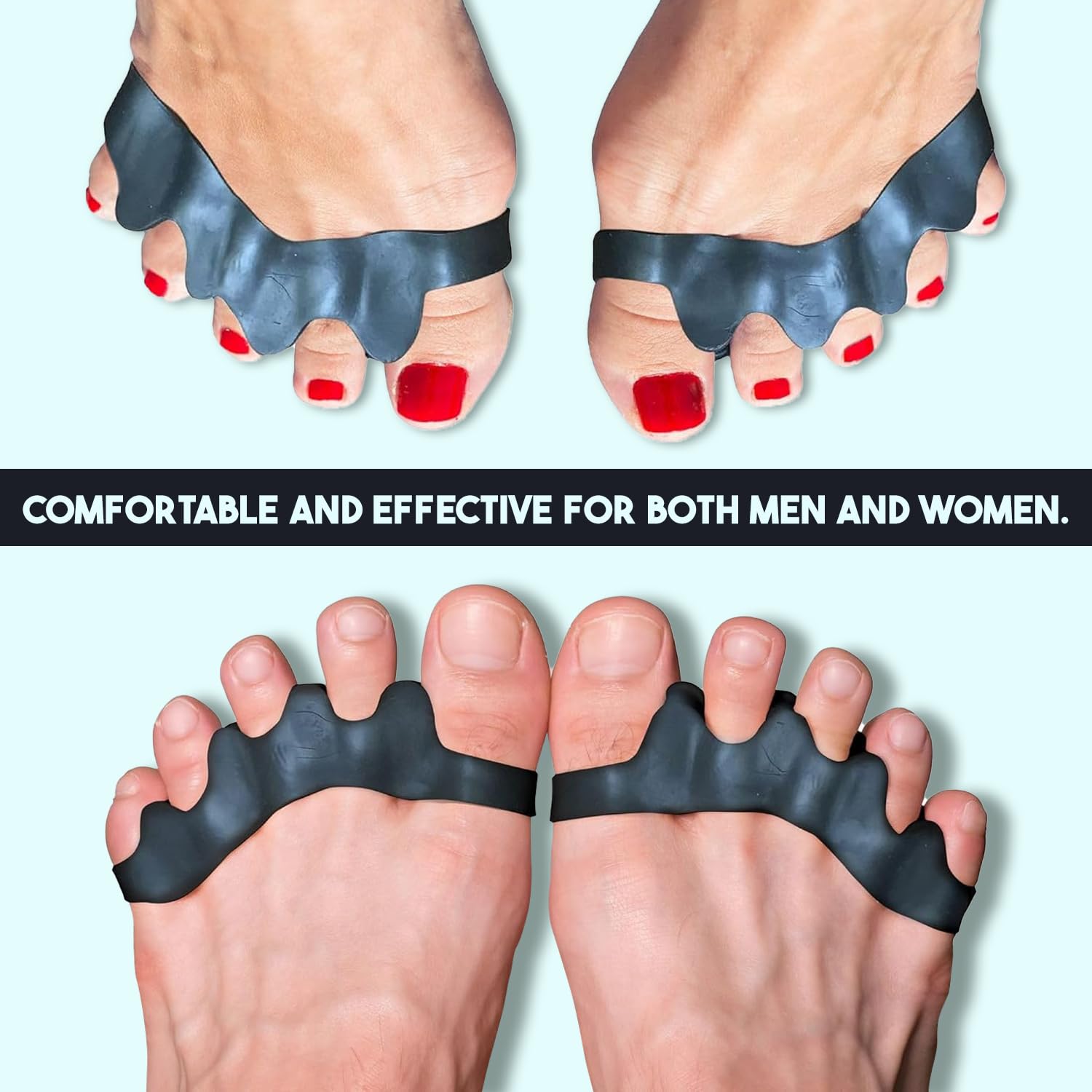 Toe Separators to Correct Foot and Bunion Pain, Plantar Fasciitis - Toe Straightener to Improve Functional Athletic Mobility - Stretches to Fit